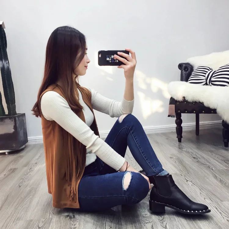 Жилет женский замшевый без рукавов с бахромой и кисточками|women waistcoat|tassel fringe