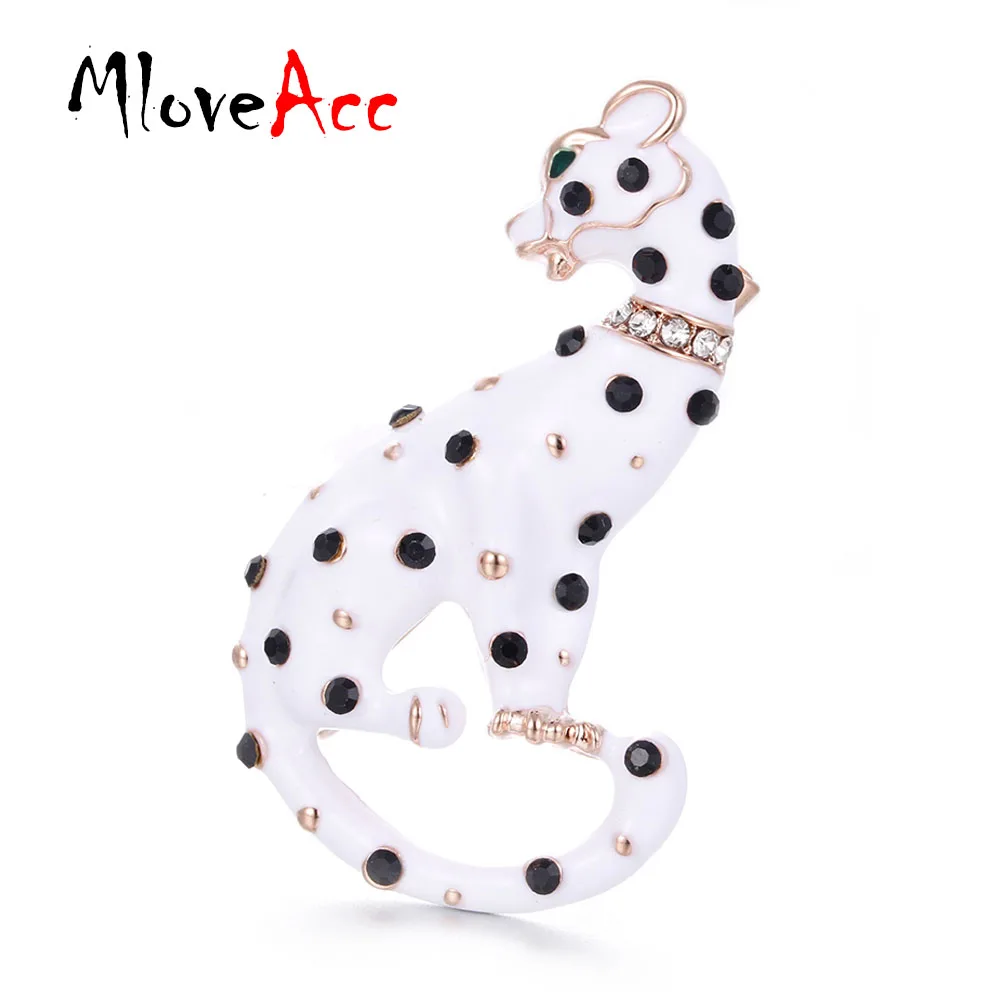 MloveAcc White Enamel Black Spots Leopard Brooches Women Men's Alloy Animal Brooch Pins Girls' Bag Broche Gifts | Украшения и