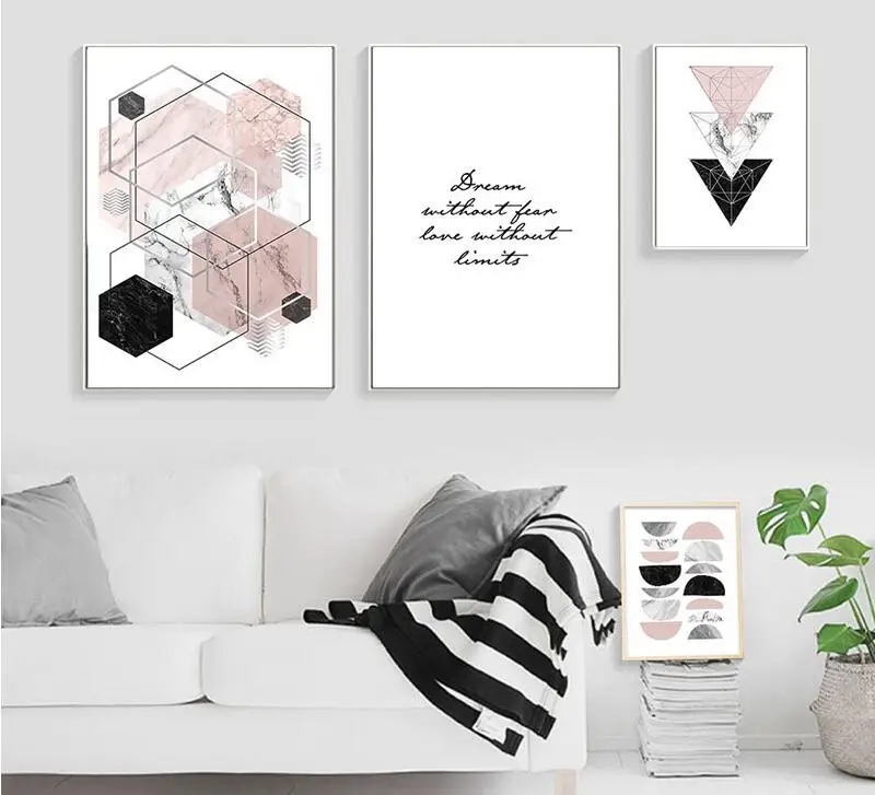 Геометрический Мрамор многоугольник настенный художественный холст плакат для