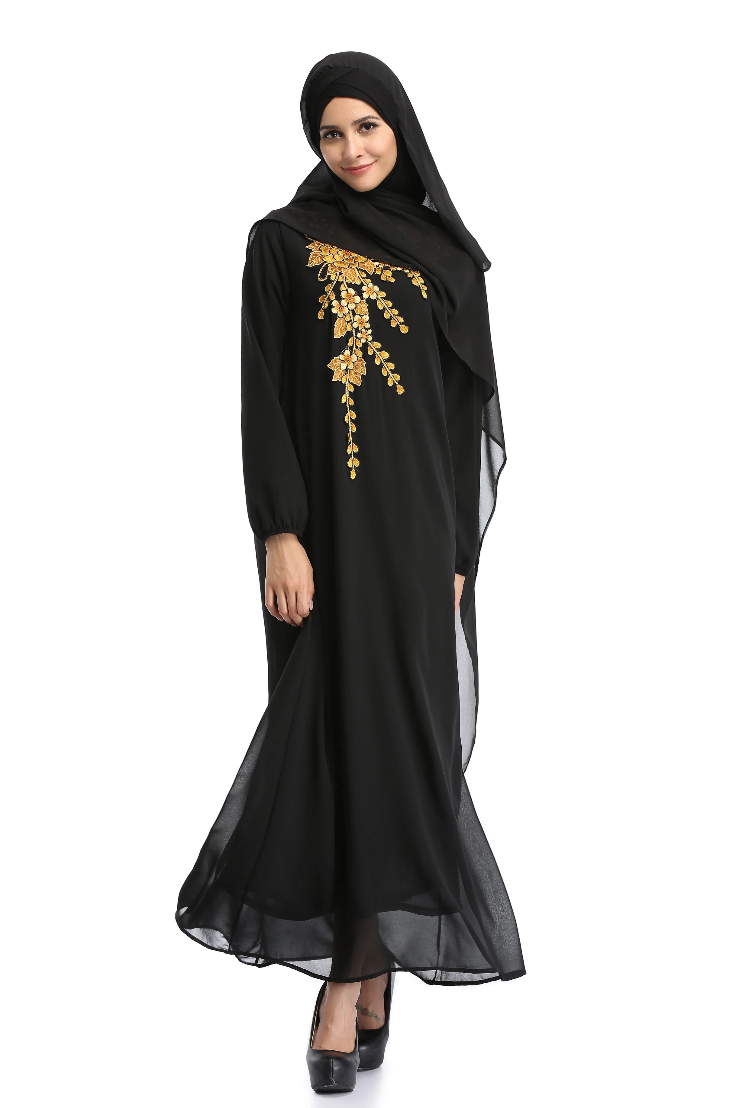 Женское свободное платье с вышивкой, в мусульманском стиле