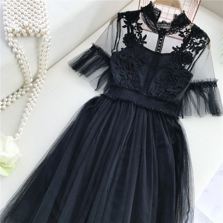 Женское Сетчатое платье с цветочной вышивкой кружевные платья из тонкой ткани