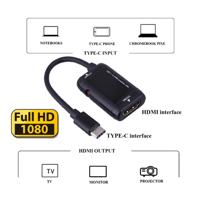 Универсальный Кабель-адаптер USB3.1 Type C (MHL) к HDMI 1080P Переходник для мобильных