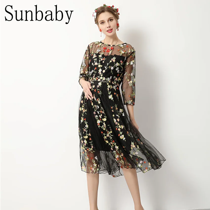 2017 летнее модное элегантное платье с цветочной вышивкой кружевное трикотажное