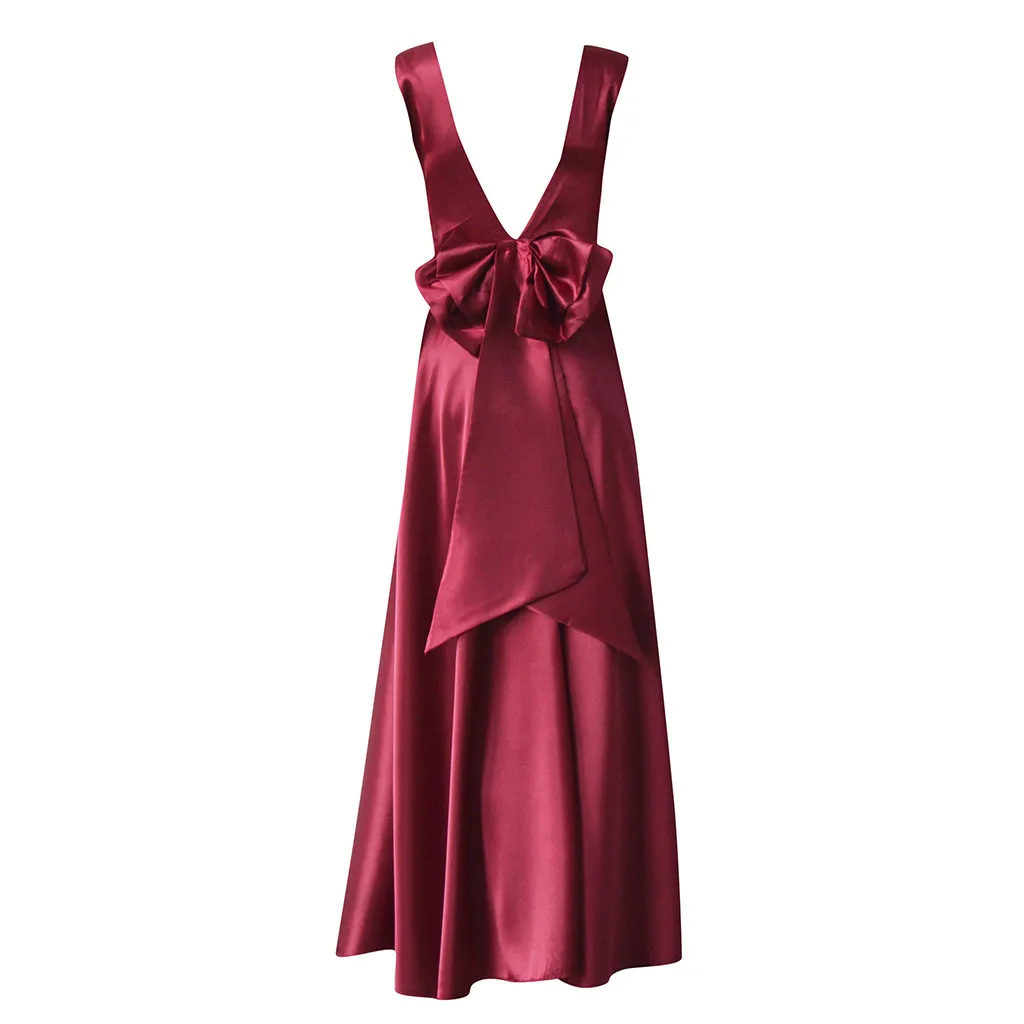 Летнее платье для женщин vestido Сарафан, женский халат платья однотонные сексуальные с открытой спиной Элегантные с бантом длинные платья макси-платье на выход#50