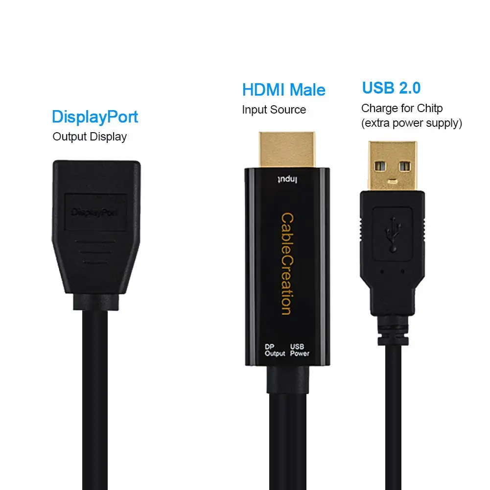 Адаптер HDMI на DisplayPort 0 5 футов 4K UHD DP преобразователь с поддержкой питания USB