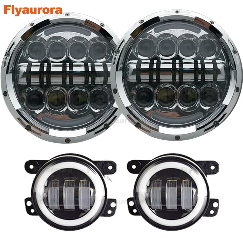 80w sliver set Комплект 60 Вт 7 дюймов светодиодный фары с 4 дюйма светодиодный фонарь Белый DRL Halo Кольцо для Jeep Wrangler 97- JK TJ для jeep compass - Цвет: 80w sliver set