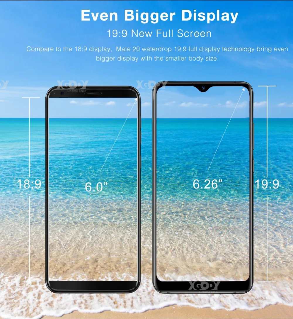 Xgody Коврики 20 4G 6,2" 19:9 Android 9,0 Face ID 2 Гб Оперативная память 16 Гб Встроенная память 3500 мА/ч, мобильный телефон MT6737 4 ядра полный Экран смартфон
