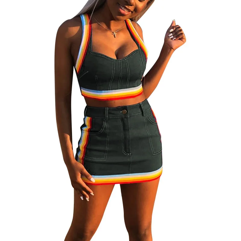 Комплект с юбкой высокое качество джинсы в полоску комплект из двух предметов