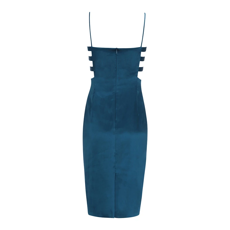 2019 новые модные синие женское платье Лето Спагетти ремень Bodycon Midi выдалбливают