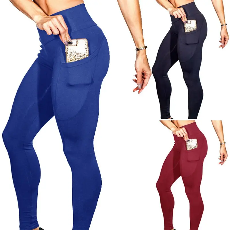 

Solid Women Yoga Leggings Sport Fitness Pocket Trousers Elastic Gym Sportswear Leggings Running Tights Women Sport Jogging Femme