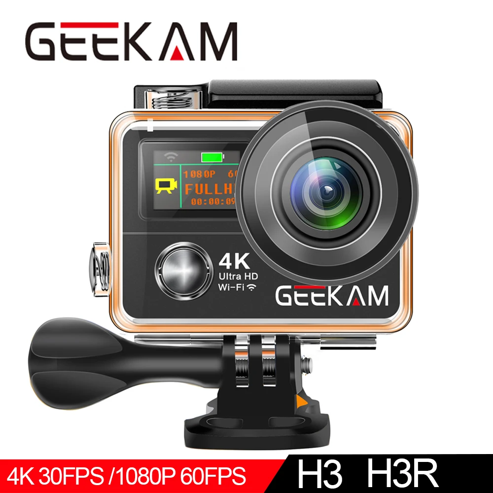 GEEKAM H3R/H3 Экшн-камера Ultra HD 4 K/30fps 20MP WiFi 2," 170D двойной экран Водонепроницаемая камера для записи видео на шлем Спортивная камера