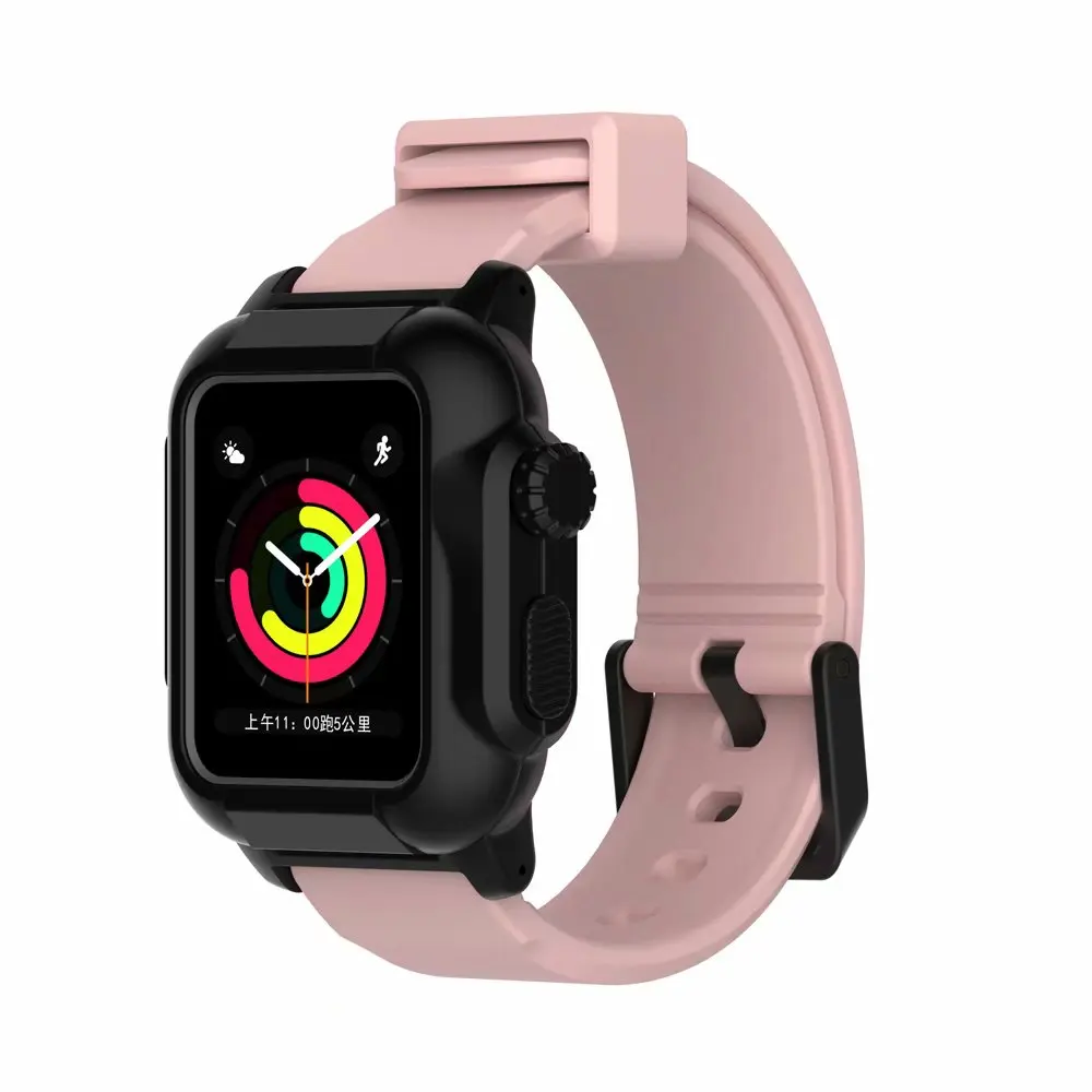 Pink Black case Светящийся водонепроницаемый чехол+ ремешок для Apple Watch 5 4 ремешок 44 мм 40 м iWatch ремешок 42 мм полный защитный чехол+ Браслет Apple watch 3 2 - Цвет ремешка: Pink Black case