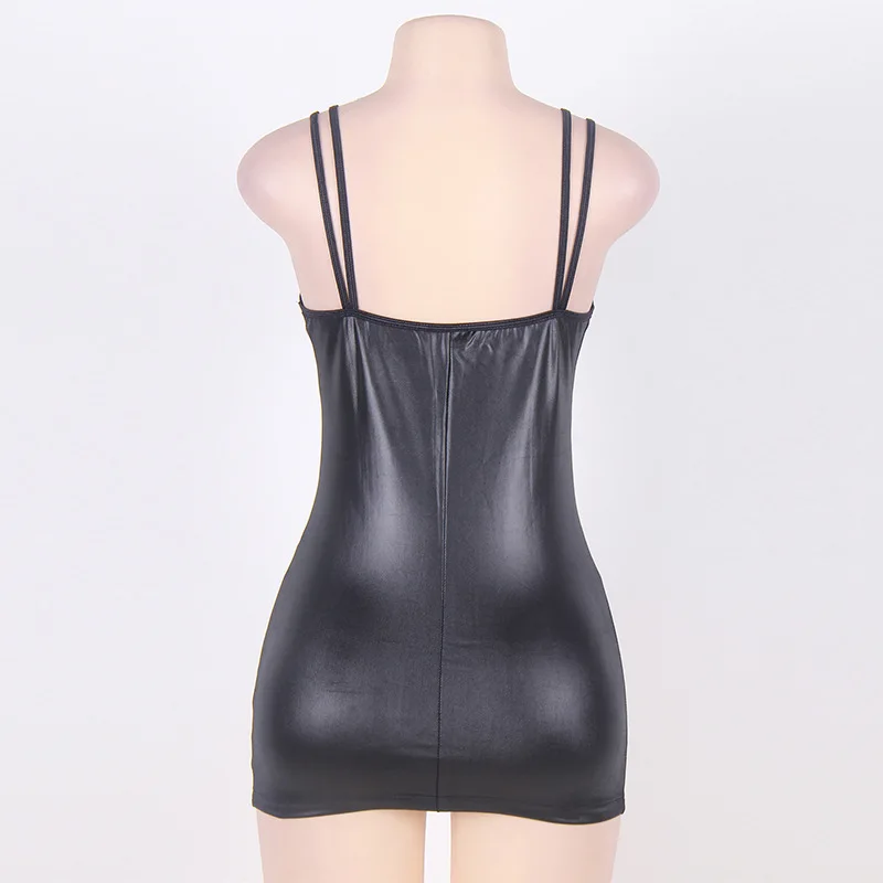

Plus Sizw Dress Sexy Latex Leather PVC Wet Look Dress Sleeveless With Zipper Catsuit Bondage Clubwear Pole Dance Costume Dress
