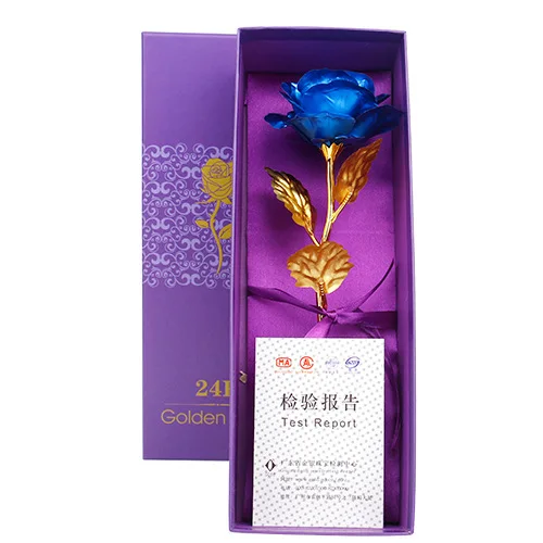 blue rose(box) Букет невесты Мода Высокое качество PU Искусственные цветы 24 К золотой цвета розового золота с коробкой год День Святого Валентина x27s подарок ко Дню/Настоящее Фольга цветы домашнего декора поддельные розы - Цвет: blue rose(box)