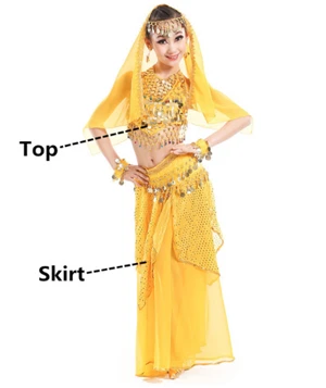 Yellow 2pcs Костюмы для танца живота, детские костюмы для восточных танцев, танцевальные костюмы для индийского танца живота, одежда для танца живота, детские индийские костюмы, 3 цвета - Цвет: Yellow 2pcs