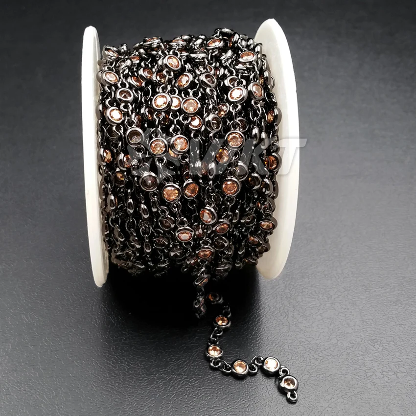 Оптовая продажа, блестящие круглые кубические циркониевые бусины, цепочка с черным покрытием, длина по индивидуальному заказу, 5 м/партия, модные украшения