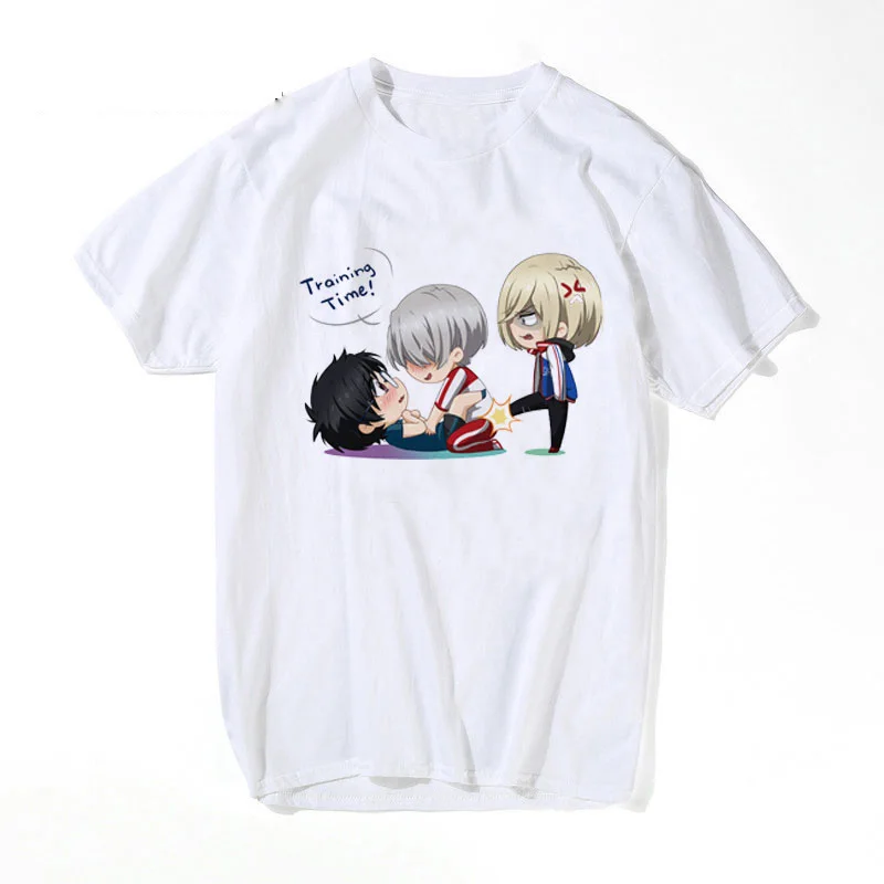 Yuri!!! on Ice T Shirt Men Viktor Nikiforov Yuri Plisetsky Japan Anime Cosplay Short Sleeve O-Neck Off White | Мужская одежда