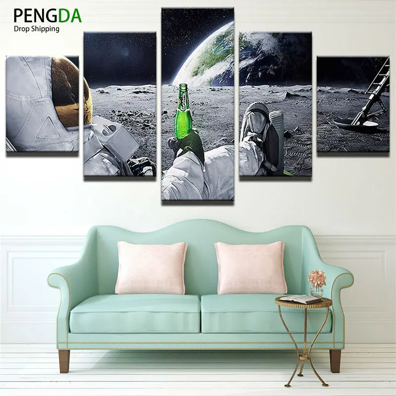 

PENGDA Canvas Wall Art Picture Landscape 5 Panel Astronauts Canvas Painting Modern Living Room Decorative Modern Frames