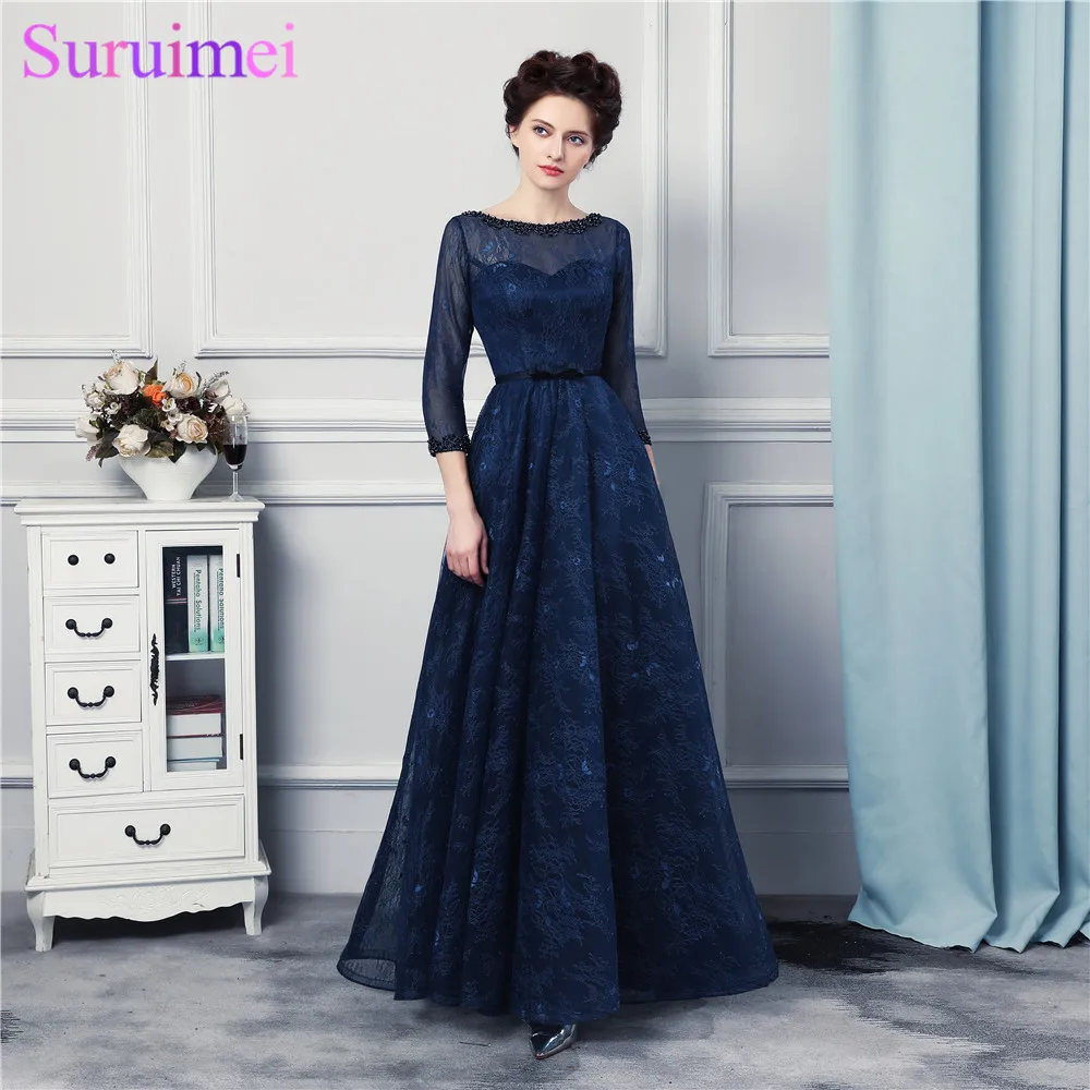 Темно синие длинные платья для подружек невесты Высококачественный кружевной в