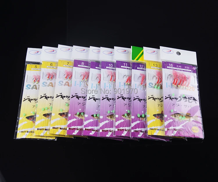 

DORISEA SABIKI 1Pack=30hooks Fishing String Hook with Nylon Fishing Line Luminous Beads