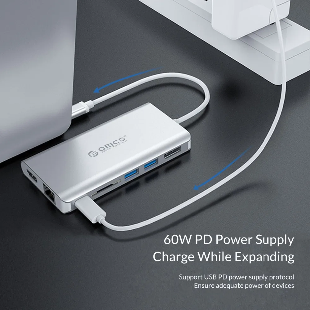 ORICO 7 в 1 USB C концентратор для USB3.0 HDMI Displayport RJ45 SD адаптер с зарядными портами Type Samsung