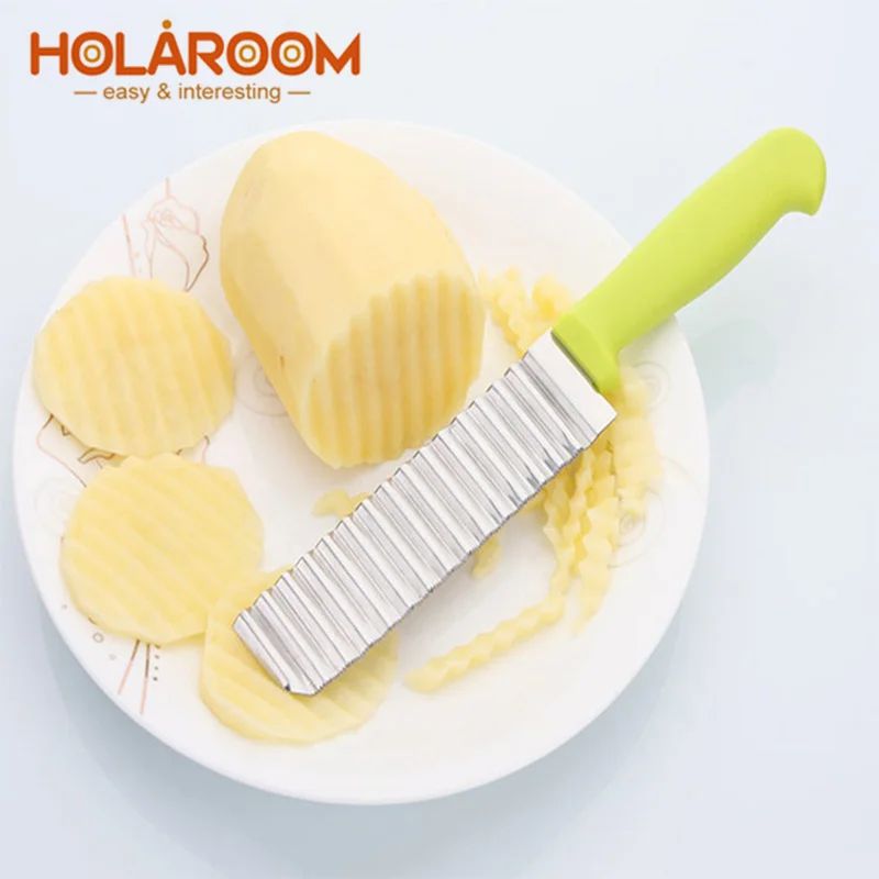Holaroom измельчитель картофеля ломтерезатели из нержавеющей стали вырезать картофельные волны, извилины Форма овощные чипсы Кухня Ножи аксессуары