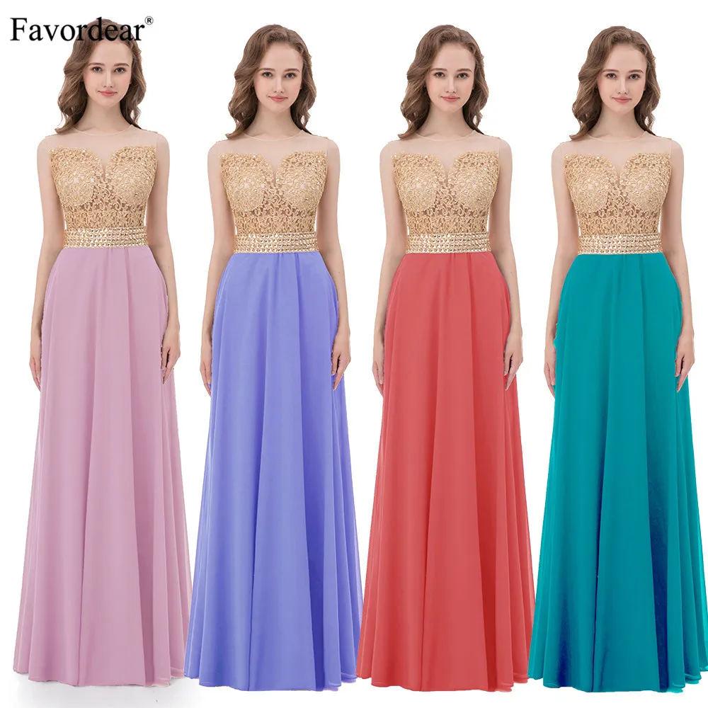 

Favordear 2018 New 28 colors Fashion Bridesmaid Dresses Chiffon With Lace Top Beaded Waist Bridesmaid Dresses Long Prom Gowns
