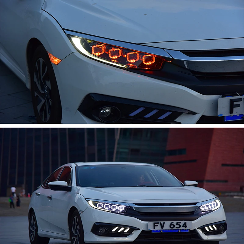Для Honda Civic головной светильник s в сборе полный светодиодный дизайн год передний светильник с дневной ходовой светильник s DRL Поворотный Светильник s