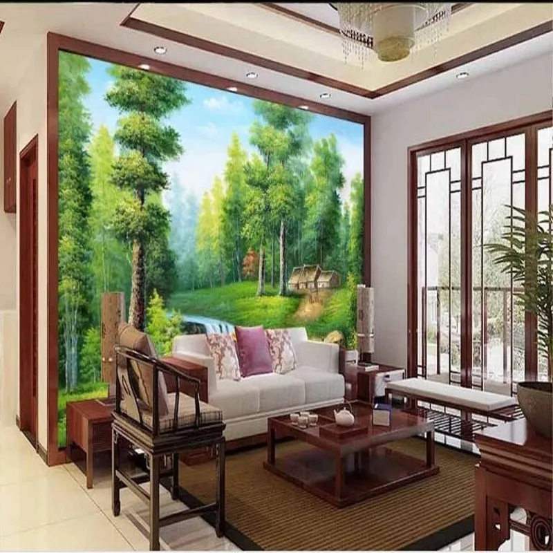 Wellyu пользовательские большие Френки зеленые деревья пасторальная река фон стены