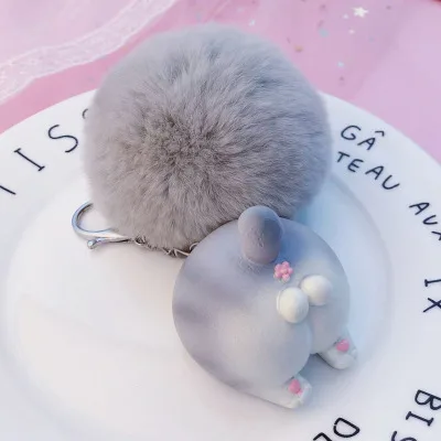 Hamster Gray Fur Симпатичная цепочка для ключей, животное корги, кот, кролик, хомяк, декоративный брелок, сумка, подвеска, шарм, креативный, Забавный брелок для ключей, для любителей, лучший подарок, ювелирное изделие - Цвет: Hamster Gray Fur