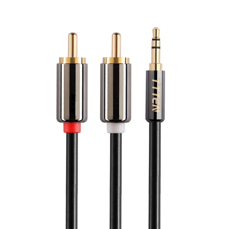 TTTEN RCA Audio Cable 2RCA Male to 3.5mm Jack 2 AUX copper shell Splitter for Home Theater iPhone Earphone |