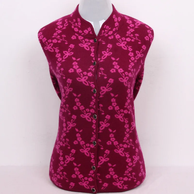 

large size 100%goat cashmere boutique jacquard thick cardigan sweater stand-collar for mum M/95-5XL/125