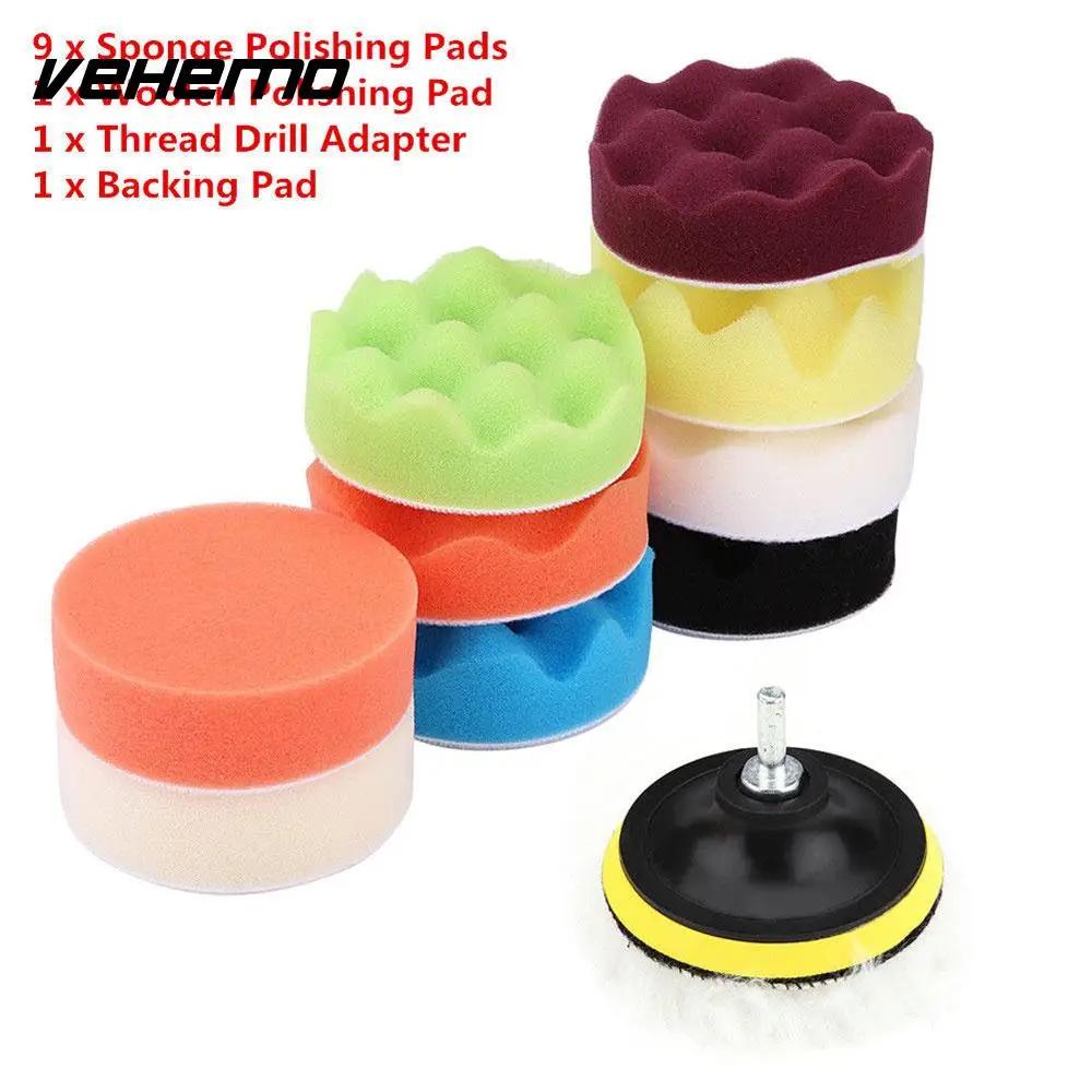 Vehemo 12pcs Buffing Sponge Cleaning Tools Polishing Foam Waxing Set Car for Durable Polisher Buffer | Автомобили и мотоциклы