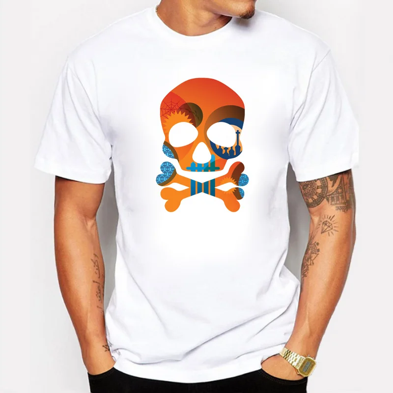

BLWHSA Colorful Skull Print T-shirts Men's Summer Cotton Personality Short Sleeve T Shirt Tops Funny Clothing Halloween Costumes