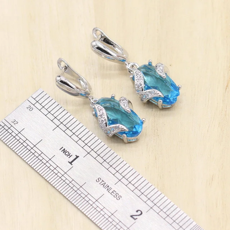 Женский комплект ювелирных изделий небесно голубого полудрагоценного серебра с