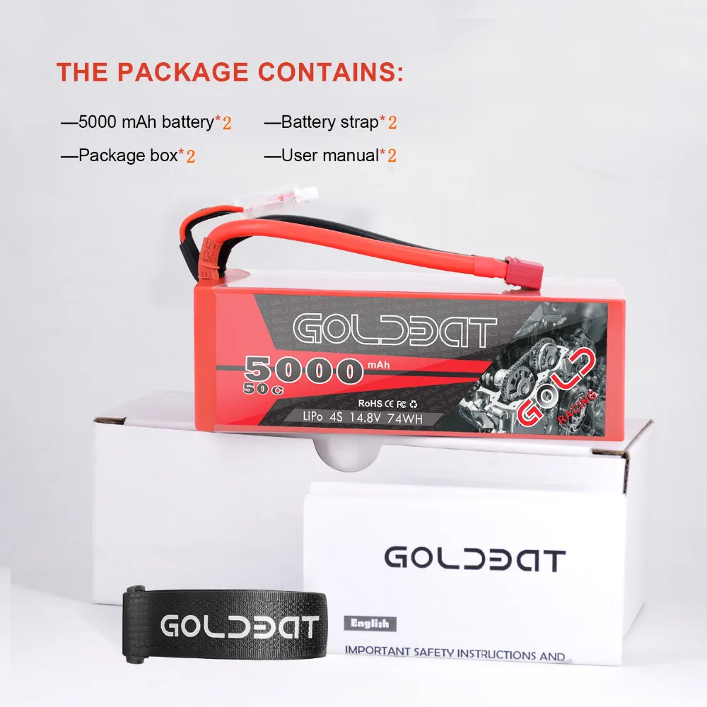 

2units GOLDBAT 5000mAh 14.8V LiPo Battery for RC battery lipo 4S 50C with Deans T & XT60 Plug for RC Buggy Crawler Monster Truck