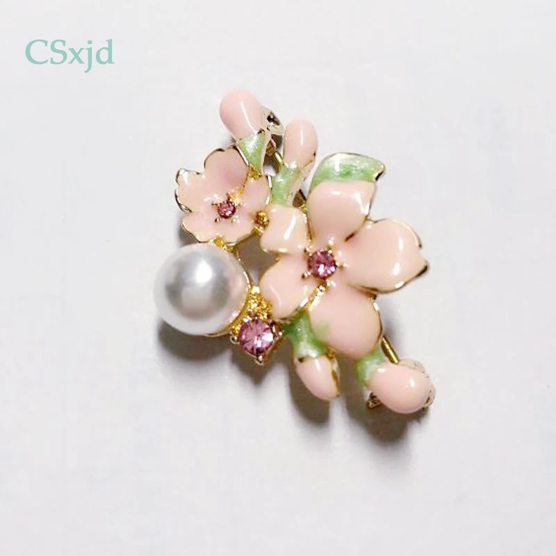 CSxjd Cute delicate enamel pink cherry flower brooch Imitation pearl corsage hats scarf pin accessories | Украшения и аксессуары