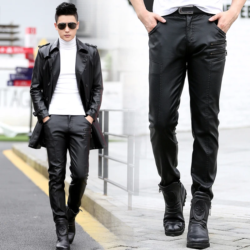 M-5XL! Sheep skin leisure trousers Big yards youth men's cultivate one's morality fashion leather pants