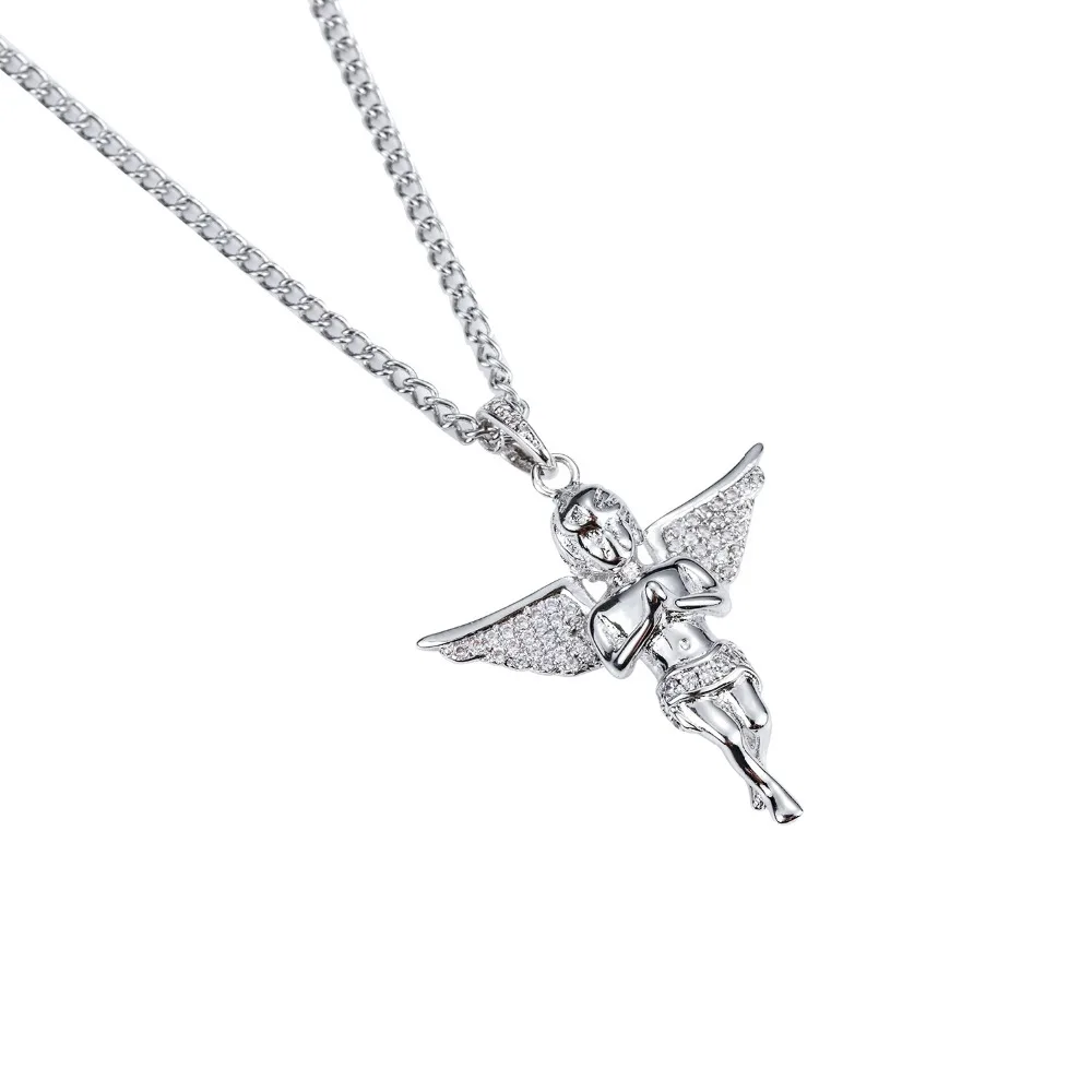 Cubic Zircon Crystal Small Angel Pendant Necklace Hip Hop Choker Silver Chain Charm Women Men Jewelry Gift | Украшения и