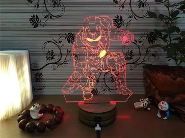 Деревянная база 5 видов цветов USB лампа 3D Железный человек свет Бэтмен Marvel для