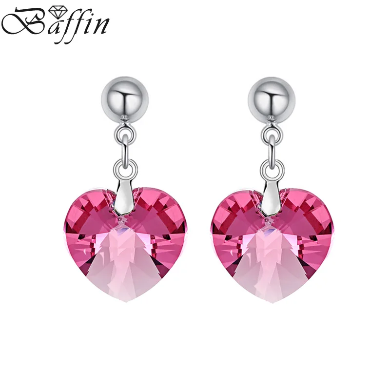 Женские серьги подвески BAFFIN модные оригинальные с кристаллами SWAROVSKI сердцем