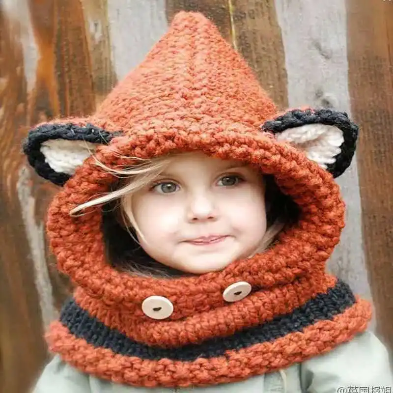 New 1-6 Years Baby Girls Hats Handmade Kids Winter Wrap Fox Scarf Caps Cute Autumn Children Wool Knitted | Детская одежда и обувь