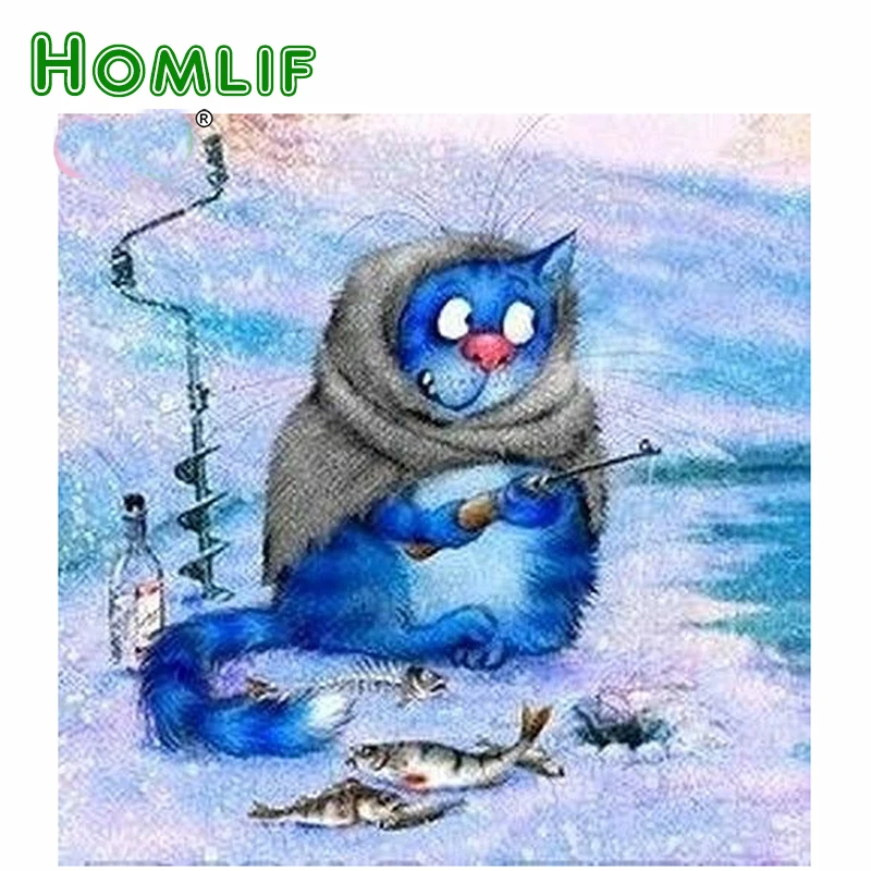 HOMLIF DIY голубая кошка Рыбалка 5D ремесла домашний декор Алмазная вышивка алмазная