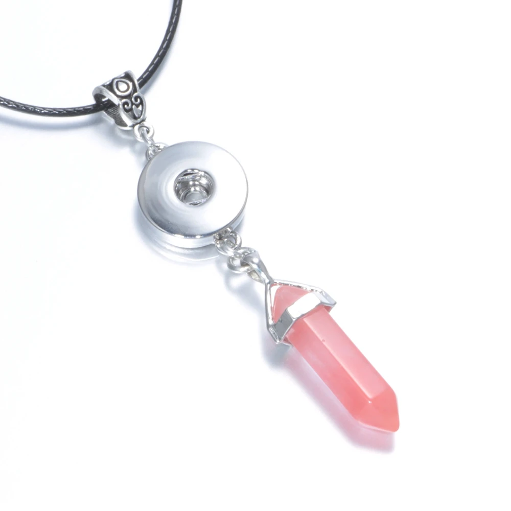 New Arrivals Fashion Charms Fit 18mm Snap Button Jewelry Natural Hexagon Stone Pendant Necklace DZ0117h| |