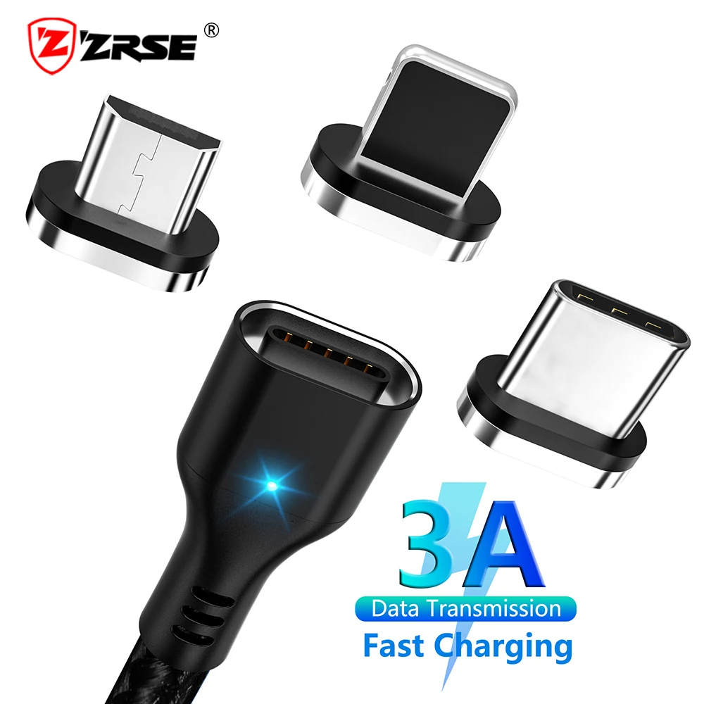 Магнитный кабель Micro Usb ZRSE для Iphone Samsung 3A провод быстрой зарядки и передачи данных