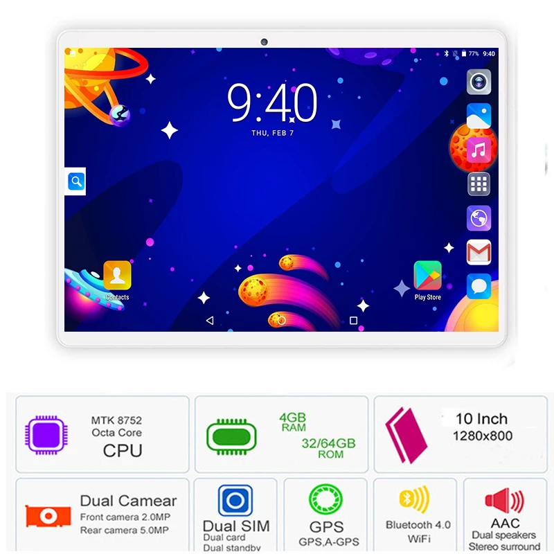 Google Android OS 8,0 10 дюймов планшетный ПК Octa Core 4 Гб Оперативная память 64 Гб Встроенная память 1280*800 ips 3g 4G планшеты LTE 10,1