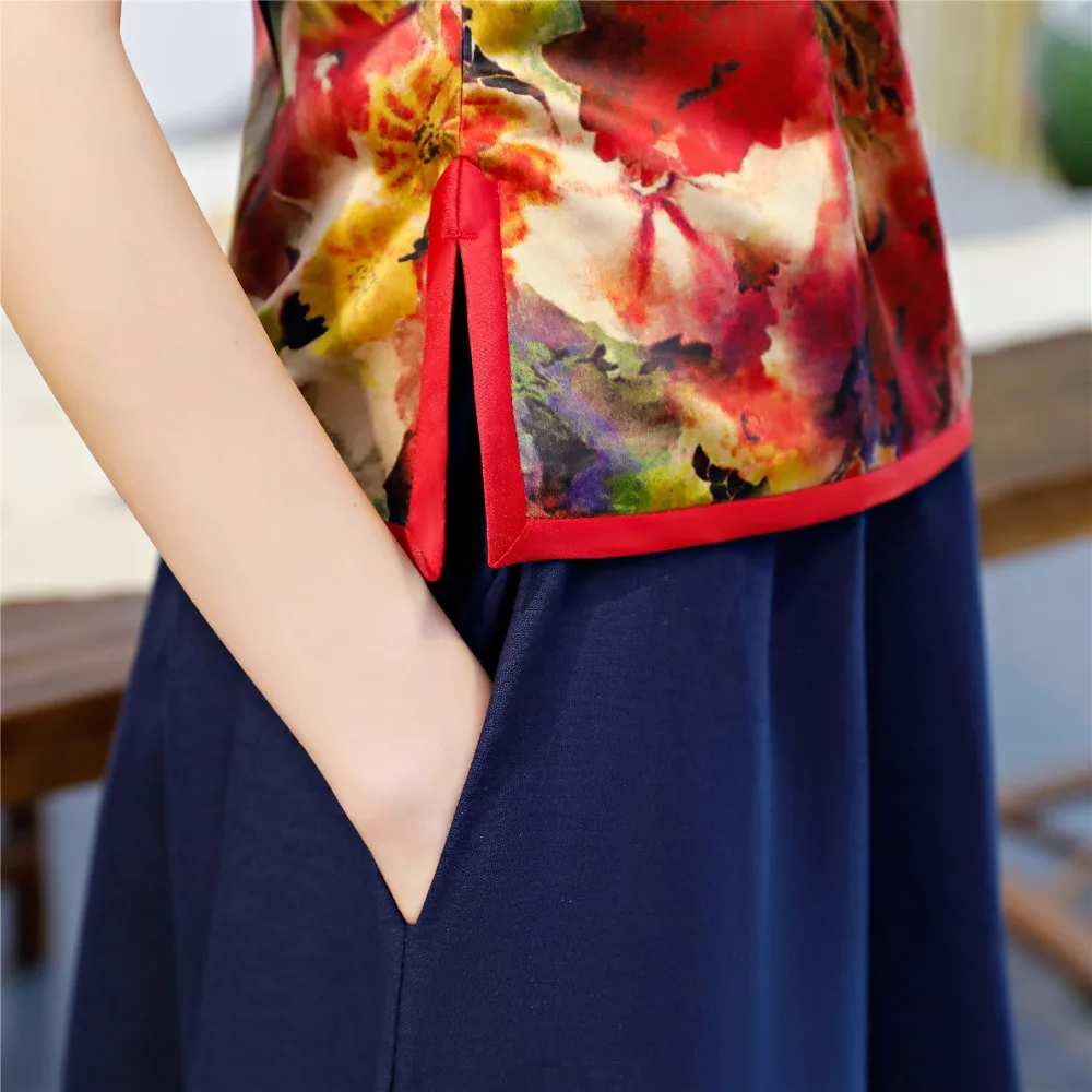 Шанхай история Китайский традиционный Топ цветочный Cheongsam топы китайская блузка Qipao рубашка с коротким рукавом Китайский Топ для женщин