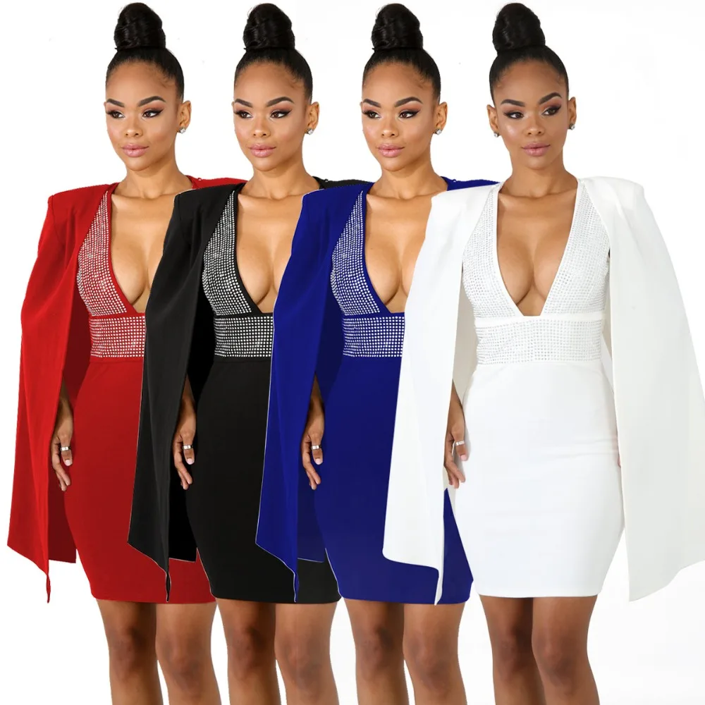 Пикантное облегающее платье с v-образным вырезом стразами и накидкой комплект из