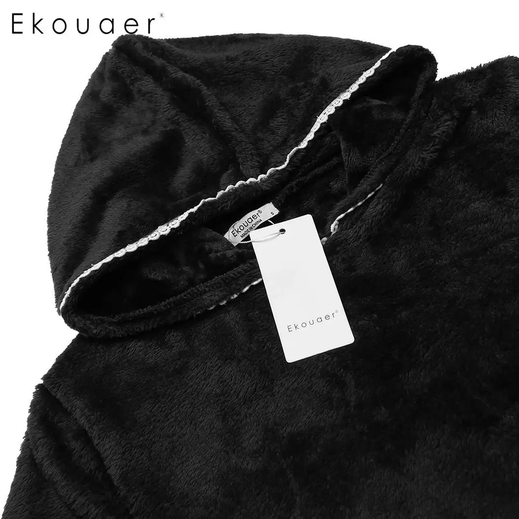 Ekouaer женские зимние пижамные комплекты Мягкая Повседневная Пижама с капюшоном