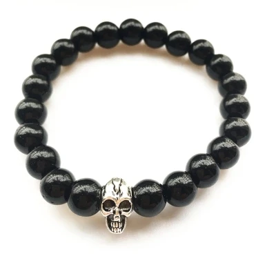 BEAUCHAMP Lion Head Skull Black Lava Rock Beads Bracelets Natural Stone Volcanic Stretch Elastic Cord Jewelry Expandable Gem | Украшения и